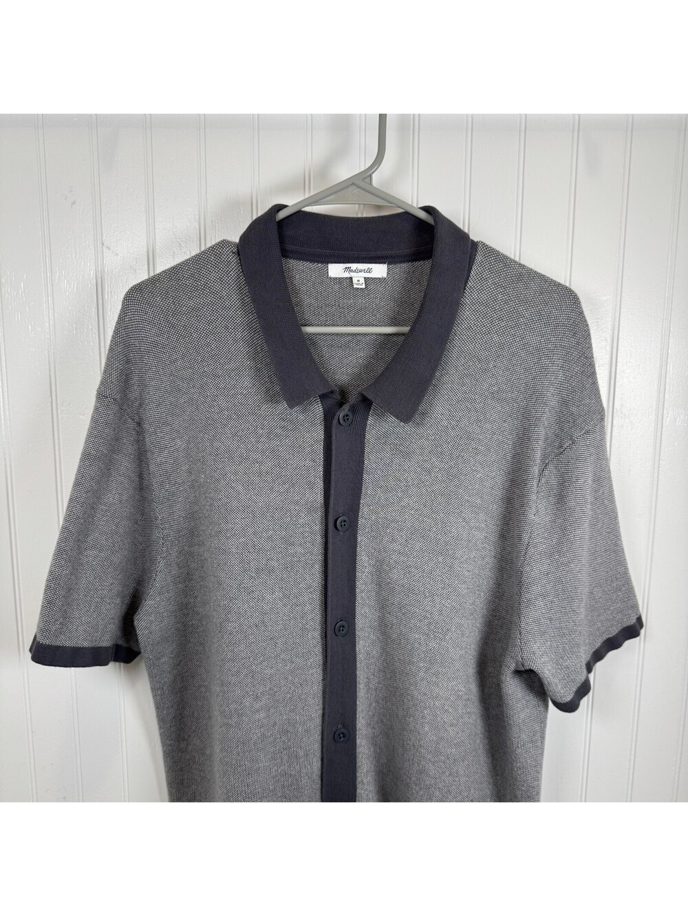 Madewell Men's Gray and Black Short Sleeve Button-Up Polo Sweater Shirt Medium